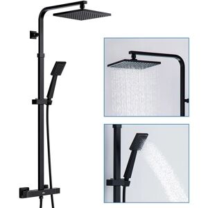 Columna de Ducha Termostática Negra AURALUM - Cabezal cuadrado 21,5cm y Ducha de Mano - Seguridad Columna de Ducha Termostática Negra AURALUM - Cabezal cuadrado 21,5cm y Ducha de Mano - Seguridad