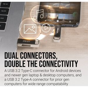 PNY Duo Link 128GB USB Flash Drive - Dual Connectors, Stainless Steel PNY Duo Link 128GB USB Flash Drive - Dual Connectors, Stainless Steel