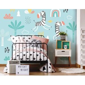 Origin Murals - Dancing Zebras - Blue - Wall Mural Origin Murals - Dancing Zebras - Blue - Wall Mural