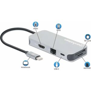 Manhattan 130615 Laptop Dock - 6-Port USB-C Hub, HDMI, Ethernet, Card Reader Manhattan 130615 Laptop Dock - 6-Port USB-C Hub, HDMI, Ethernet, Card Reader