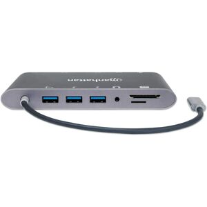 Manhattan USB-C Dock - 8 Ports, HDMI, Ethernet, Silver Manhattan USB-C Dock - 8 Ports, HDMI, Ethernet, Silver