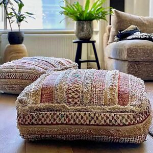 Mandala Life Art Bohemian Floor Cushion Cover - Wool & Cotton - 24x24 - Hand Made - Multi-color - Artisanal Mandala Life Art Bohemian Floor Cushion Cover - Wool & Cotton - 24x24 - Hand Made - Multi-color - Artisanal