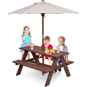 COSTWAY Børnepicnictafel med Parasol - Træ, 4 Siddepladser COSTWAY Børnepicnictafel med Parasol - Træ, 4 Siddepladser