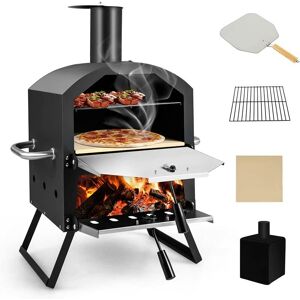 Horno de Pizza Externo COSTWAY - Portátil 2 Capas, 1860cm² de Área Horno de Pizza Externo COSTWAY - Portátil 2 Capas, 1860cm² de Área
