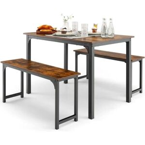 Conjunto de Comedor COSTWAY 3 Piezas - Mesa 110cm, 2 Bancos - Industrial Rústico Conjunto de Comedor COSTWAY 3 Piezas - Mesa 110cm, 2 Bancos - Industrial Rústico
