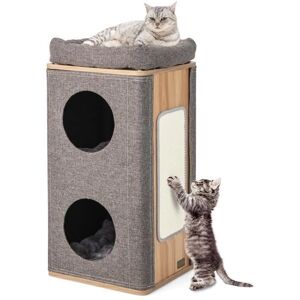 Maison pour Chats à 3 Étages avec Griffoir - Gris - Publicité Maison pour Chats à 3 Étages avec Griffoir - Gris - Publicité