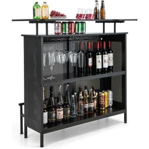 Costway Table de Bar Noire en Métal avec 2 Étagères et 6 Supports - 106,5 cm - Publicité Costway Table de Bar Noire en Métal avec 2 Étagères et 6 Supports - 106,5 cm - Publicité