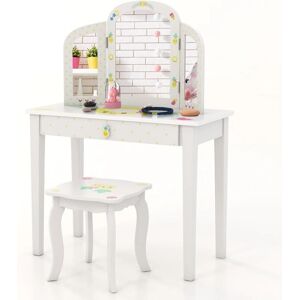 Set de Tocador Infantil COSTWAY - Espejo de 3 Paneles, Cajón de Almacenamiento - Muebles para Niños Set de Tocador Infantil COSTWAY - Espejo de 3 Paneles, Cajón de Almacenamiento - Muebles para Niños