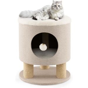 Costway Taburete para Gatos 3 en 1 con Condominio, Casa, Rascador, Bola de Felpa Costway Taburete para Gatos 3 en 1 con Condominio, Casa, Rascador, Bola de Felpa