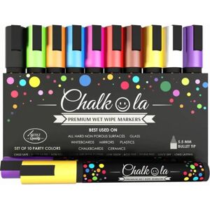 Canetas de giz Chalkola - Kit com 10 cores neon - Para quadro branco, quadro de giz, janela - Ponta reversível 6mm Canetas de giz Chalkola - Kit com 10 cores neon - Para quadro branco, quadro de giz, janela - Ponta reversível 6mm