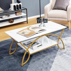 Mesa de Centro Moderna de Mármol Falso - Oro, 2 Niveles, Estable Mesa de Centro Moderna de Mármol Falso - Oro, 2 Niveles, Estable