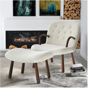 Livingandhome - Sherpa Set - White - Armchair and Footstool Livingandhome - Sherpa Set - White - Armchair and Footstool