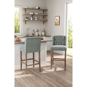 Living and Home - Rustic Bar Stool Set - Linen Tufted Living and Home - Rustic Bar Stool Set - Linen Tufted