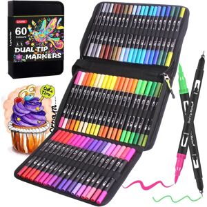 Laconile Stylos Pinceau et Fineliner Double Tippe - 60 Couleurs - Publicité Laconile Stylos Pinceau et Fineliner Double Tippe - 60 Couleurs - Publicité