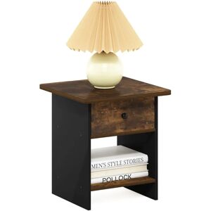Furinno Dario End Table - Storage Shelf with Bin, Amber Pine/black Furinno Dario End Table - Storage Shelf with Bin, Amber Pine/black