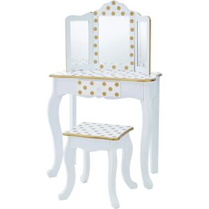 Teamson Kids - Wooden Dresser Dresser with Mirror and Stool - White / Gold - Vanity Teamson Kids - Wooden Dresser Dresser with Mirror and Stool - White / Gold - Vanity