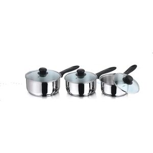 Vinod Induction Base Saucepan Set - Stainless Steel Cookware - Glass Lids Vinod Induction Base Saucepan Set - Stainless Steel Cookware - Glass Lids