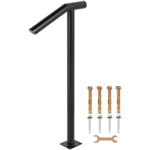 VEBOR Handrail for Stairs, 2 Steps, Wrought Iron, Single Post, Black - Handrail VEBOR Handrail for Stairs, 2 Steps, Wrought Iron, Single Post, Black - Handrail
