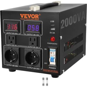 Vevor Convertidor de Voltaje Transformador - 2000W - Puertos US & EU - Subida/Bajada, Certificado CE Vevor Convertidor de Voltaje Transformador - 2000W - Puertos US & EU - Subida/Bajada, Certificado CE