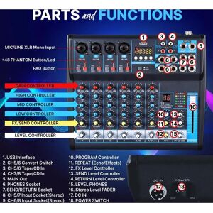 Pyle PMXU83BT Bluetooth ljudmixer - 8 kanaler Pyle PMXU83BT Bluetooth ljudmixer - 8 kanaler