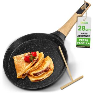 NutriChef 9.45in Non Stick Crepe Pan - Durable Marble Coated Dosa Pan with Wooden Spreader - Induction Bottom NutriChef 9.45in Non Stick Crepe Pan - Durable Marble Coated Dosa Pan with Wooden Spreader - Induction Bottom