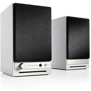 Haut-parleurs bibliothèque Bluetooth blancs Audioengine HD3 - 15W - Publicité Haut-parleurs bibliothèque Bluetooth blancs Audioengine HD3 - 15W - Publicité