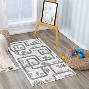 SURYA Beige Grayscale Kids Play Rug - Car Track - Indoor Carpet SURYA Beige Grayscale Kids Play Rug - Car Track - Indoor Carpet