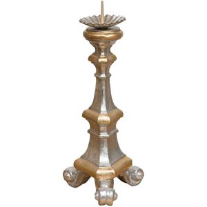 BISCOTTINI Porta velas de madera 29x13x13cm Hoja de plata Decoración Italia BISCOTTINI Porta velas de madera 29x13x13cm Hoja de plata Decoración Italia
