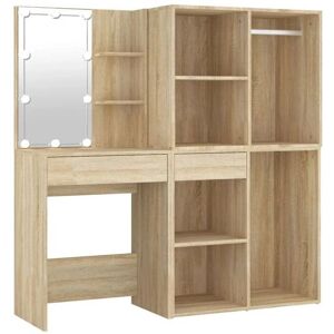 Helloshop26 - Tocador LED con 2 gabinetes - 60x40x140cm - Beige - Tocador Helloshop26 - Tocador LED con 2 gabinetes - 60x40x140cm - Beige - Tocador