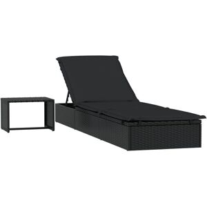 Tumbona negra con mesa de resina tejida de Helloshop26 Tumbona negra con mesa de resina tejida de Helloshop26