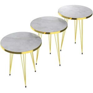 HELLOSHOP26 - Set de 3 tables gigognes - Marble white - Gold - Mesas apilables HELLOSHOP26 - Set de 3 tables gigognes - Marble white - Gold - Mesas apilables