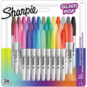Sharpie Glam Pop Permanent Markers - Vibrant Assorted Colors, Fine Point, 34 pcs Sharpie Glam Pop Permanent Markers - Vibrant Assorted Colors, Fine Point, 34 pcs