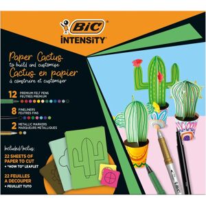 BIC Intensity Paper Cactus Kit with 12 Colouring Felt Pens, 8 Fineliners, 2 Metallic Permanent Markers, and 22 Sheets with Printed Cutouts - Assorted Colours BIC Intensity Paper Cactus Kit with 12 Colouring Felt Pens, 8 Fineliners, 2 Metallic Permanent Markers, and 22 Sheets with Printed Cutouts - Assorted Colours