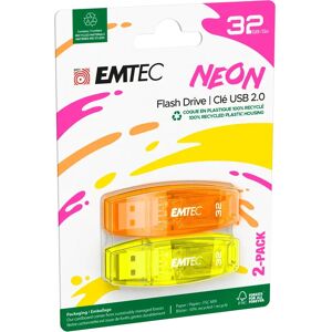 Emtec C410 Neon USB Flash Drive - 32GB - Pack of 2 Emtec C410 Neon USB Flash Drive - 32GB - Pack of 2