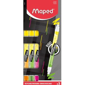 Surligneurs Bicolores Fluo Maped - Pointe biseautée, 1-5mm, Pack de 3 - Publicité Surligneurs Bicolores Fluo Maped - Pointe biseautée, 1-5mm, Pack de 3 - Publicité