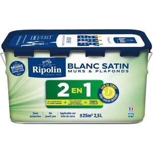 Peinture 2 en 1 Satin Blanc - Murs & Plafonds - 2,5L - Publicité Peinture 2 en 1 Satin Blanc - Murs & Plafonds - 2,5L - Publicité