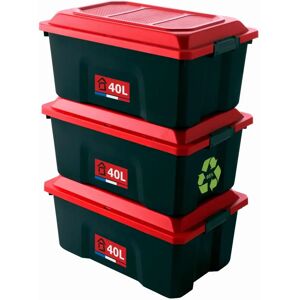 SUNDIS 3-delige DIY Opbergkasten Set - 40L Stapelbaar Kunststof Zwart/Rood SUNDIS 3-delige DIY Opbergkasten Set - 40L Stapelbaar Kunststof Zwart/Rood