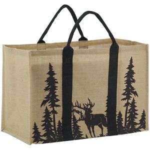 AUBRY GASPARD Sac de rangement en jute - Décor sapins et cerf noirs - Sac de rangement - Publicité AUBRY GASPARD Sac de rangement en jute - Décor sapins et cerf noirs - Sac de rangement - Publicité