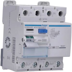Hager CDB640E - Fehlerstromschutzschalter - 4P, 40A, 30mA, Typ B Hager CDB640E - Fehlerstromschutzschalter - 4P, 40A, 30mA, Typ B