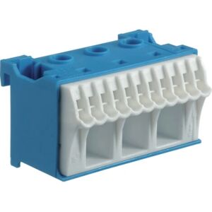 Hager KN14N Terminal Block - DIN Rail Mount, 14 Poles, Blue & White Hager KN14N Terminal Block - DIN Rail Mount, 14 Poles, Blue & White