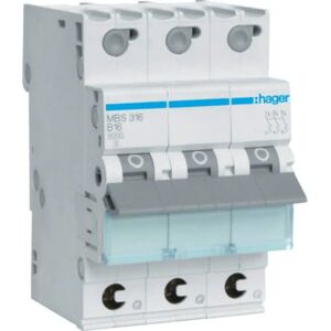 Hager MBS316 Säkring - 3-pol, 16A, B-16A, 6kA, Snabbanslutning - IP20 Hager MBS316 Säkring - 3-pol, 16A, B-16A, 6kA, Snabbanslutning - IP20