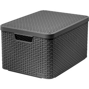 Curver L Storage Basket Grey - Rattan Storage Box with Lid Curver L Storage Basket Grey - Rattan Storage Box with Lid