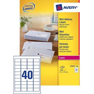 Avery L7654 Printer Labels - White, 45.7x25.4mm, 100 Sheets Avery L7654 Printer Labels - White, 45.7x25.4mm, 100 Sheets
