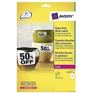 Avery L4775 White Waterproof Laser Labels - 20 pcs Avery L4775 White Waterproof Laser Labels - 20 pcs