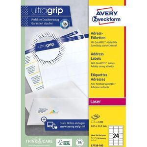 Avery L7159 Adressetiketten - 63,5x33,9mm Laser, 2400 Stk Avery L7159 Adressetiketten - 63,5x33,9mm Laser, 2400 Stk
