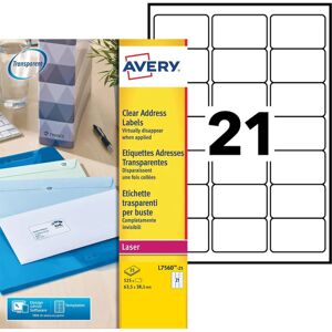 Avery L7560 Clear Permanent Laser Labels - 63.5x38.1mm Avery L7560 Clear Permanent Laser Labels - 63.5x38.1mm