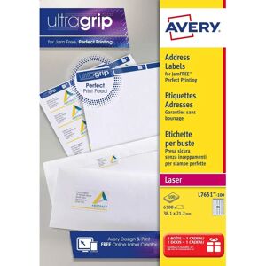 Avery L7651 White Address Labels - Laser, 38.1 x 21.2 mm, 6500 pcs Avery L7651 White Address Labels - Laser, 38.1 x 21.2 mm, 6500 pcs