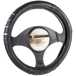 Provence Outillage Fodera per Volante - Sportivo, Pelle sintetica nera e cromo Provence Outillage Fodera per Volante - Sportivo, Pelle sintetica nera e cromo