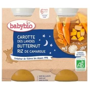 Babybio Repas du soir - Carotte, potiron, riz (2x200g) - Publicité Babybio Repas du soir - Carotte, potiron, riz (2x200g) - Publicité