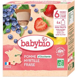 Gourde Bio Pomme Myrtille Fraise Babybio - 4x90g - Publicité Gourde Bio Pomme Myrtille Fraise Babybio - 4x90g - Publicité